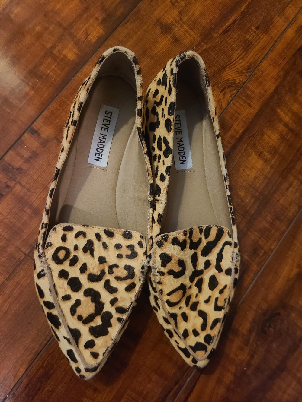 Steve Madden Leopard-Print Pointed Loafers in Tan and Black